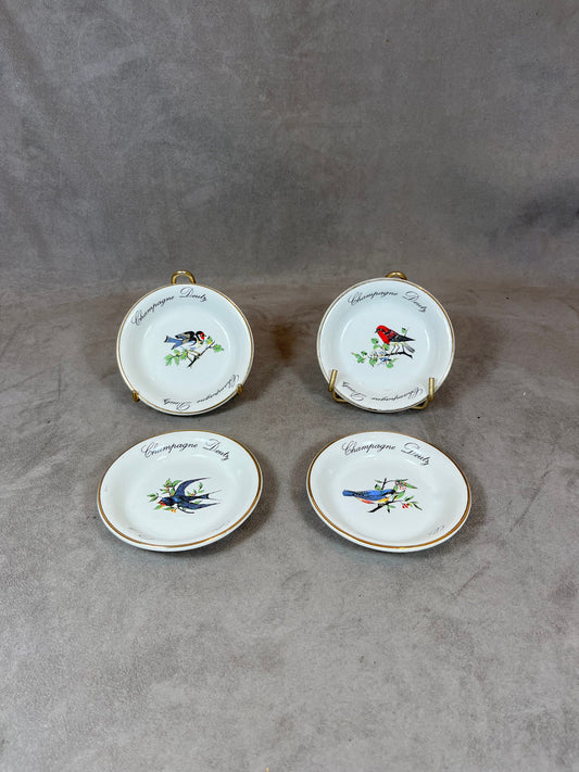 Set of 4 Vintage Champagne Bird Decor Ashtray Deutz Made in France 1970