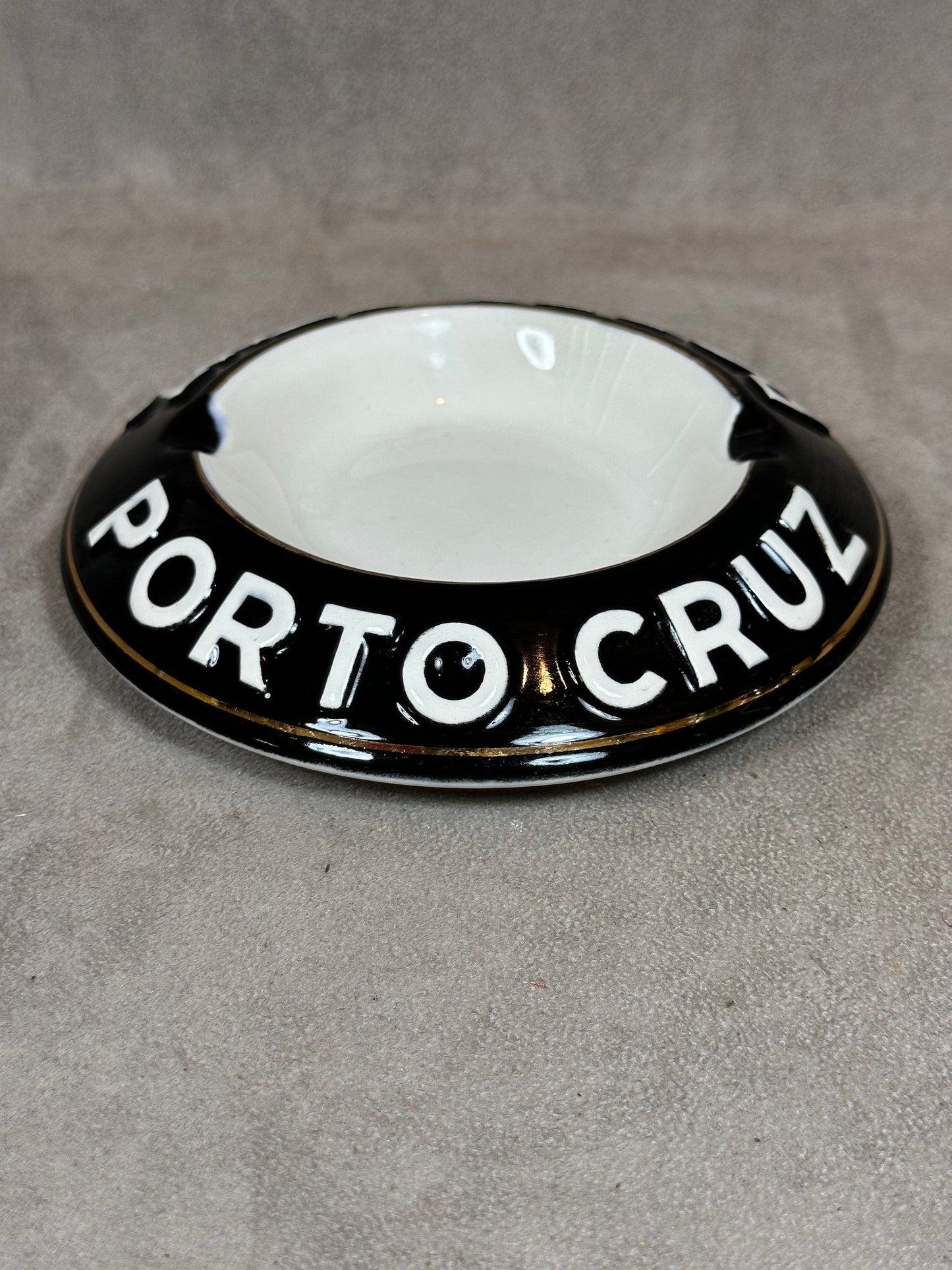 RARE Porto Cruz Black Ceramic Ashtray by Moulin des Loups Vintage Made in France