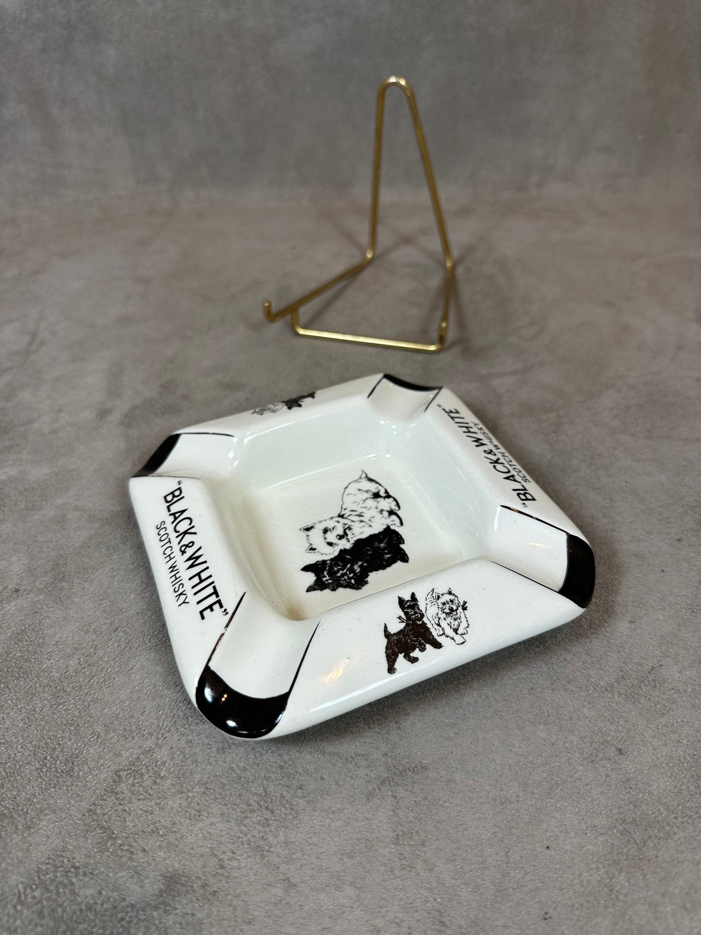 RARE Vintage Ceramic Black&amp;White Whisky Ashtray James Green and Nephew Made in England 1960s