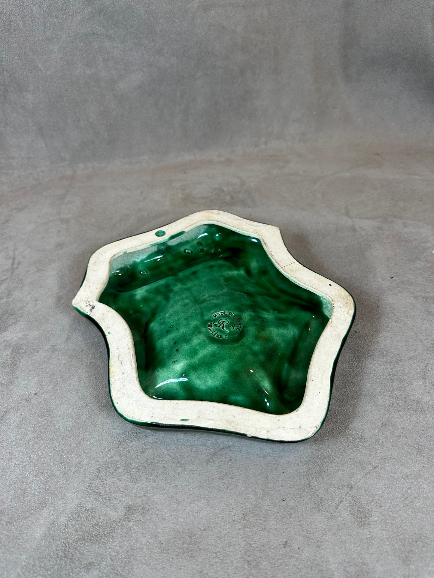 RARE Magnificent Polignac Prince Hubert ashtray in vintage green ceramic made in France 1950