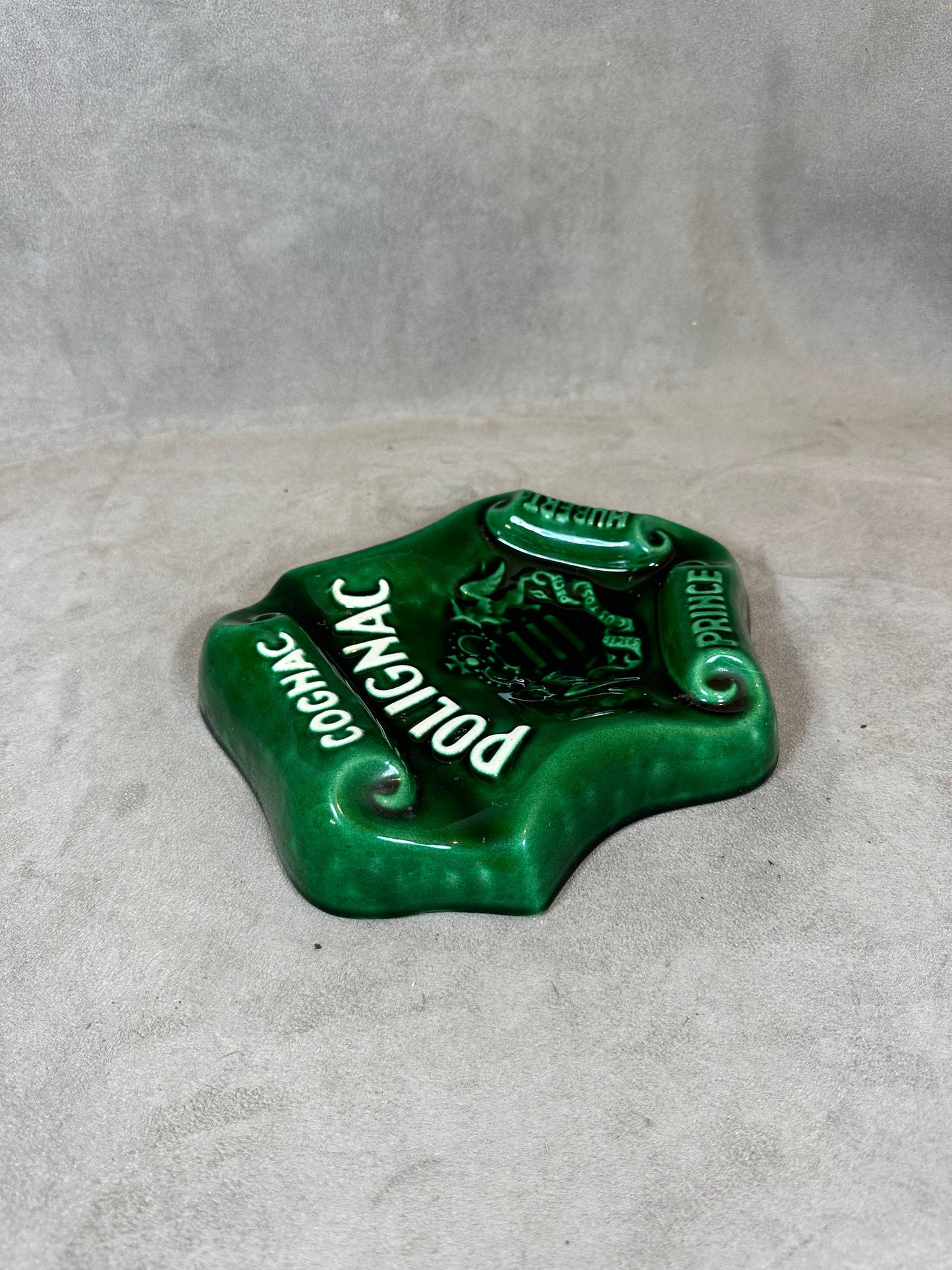 RARE Magnificent Polignac Prince Hubert ashtray in vintage green ceramic made in France 1950