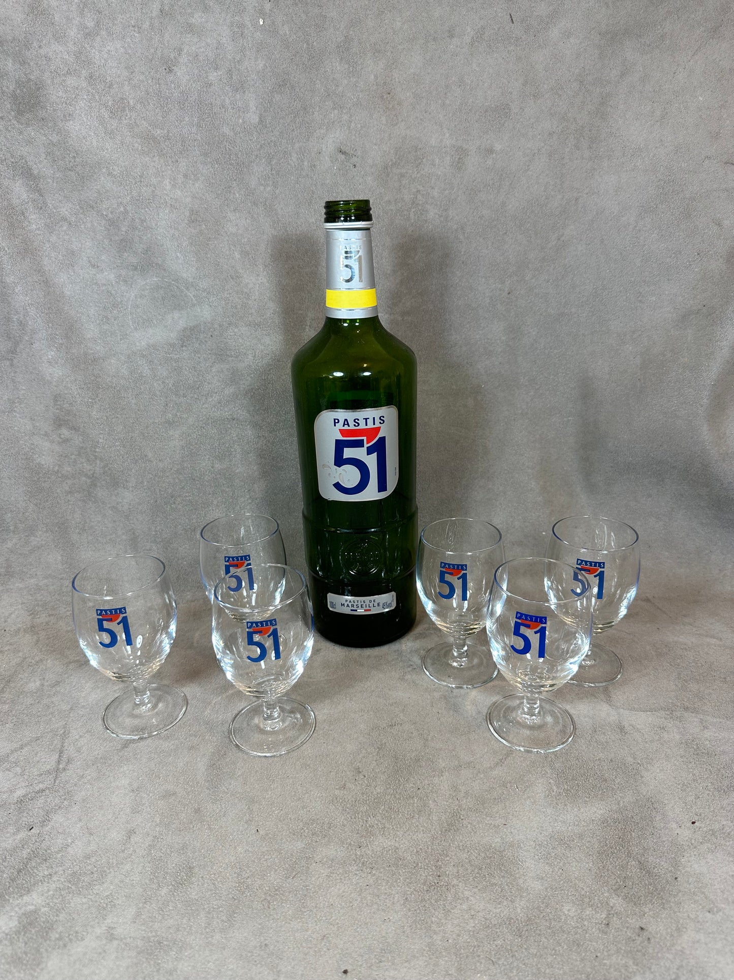 Set of 6 Pastis glasses Pastis 51 in vintage retro glass Made in France 1970s