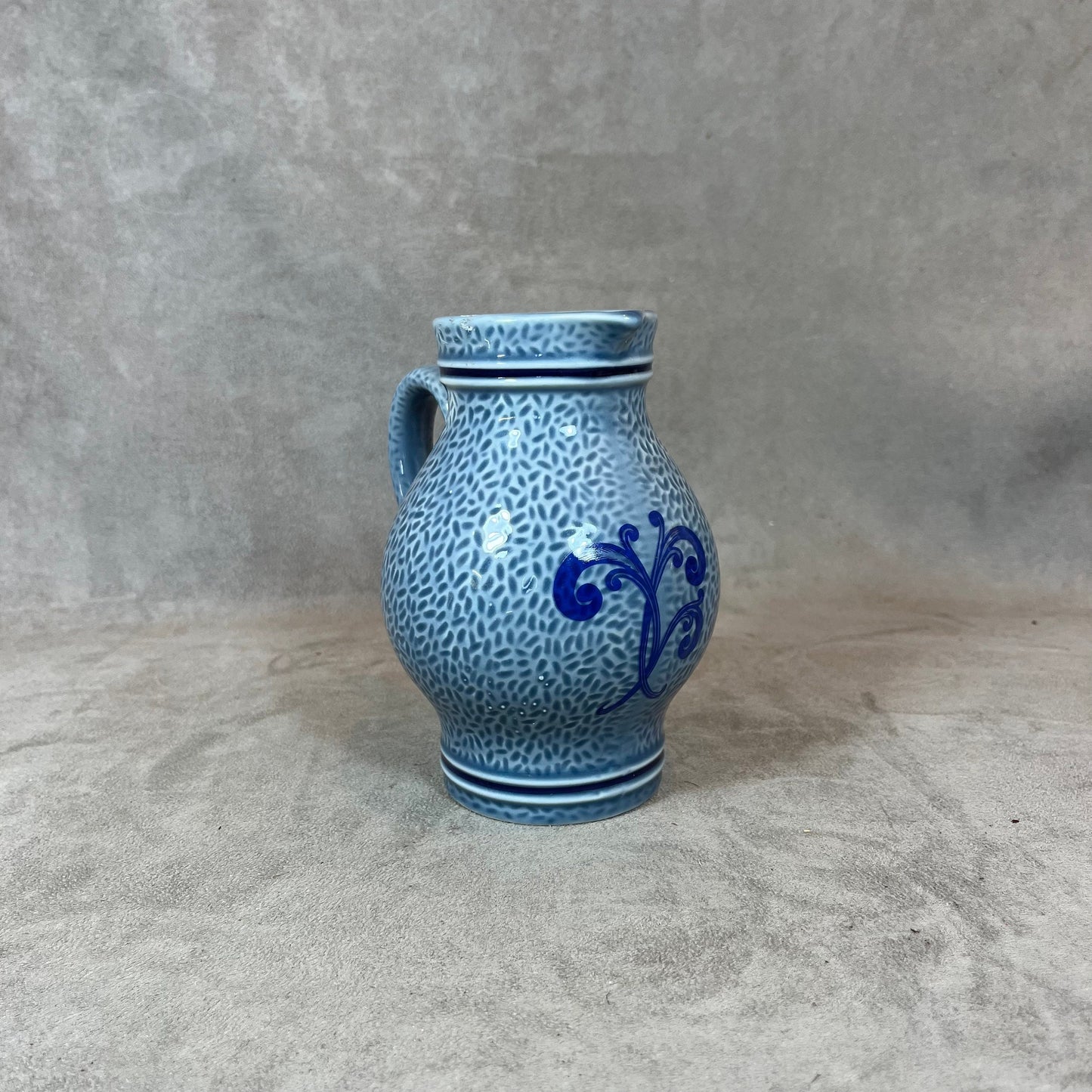 Vintage REVOL blue porcelain pitcher Made in France 1970s