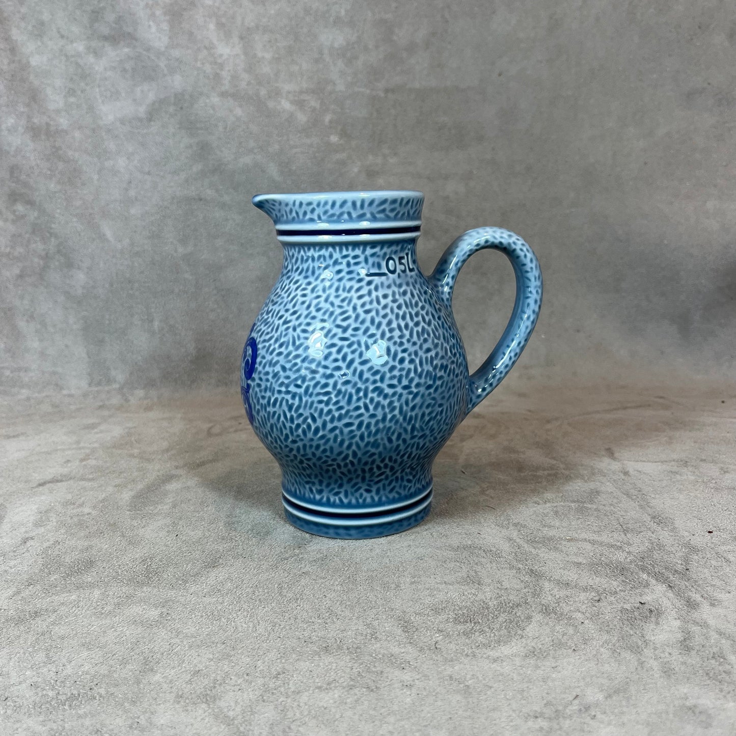 Vintage REVOL blue porcelain pitcher Made in France 1970s