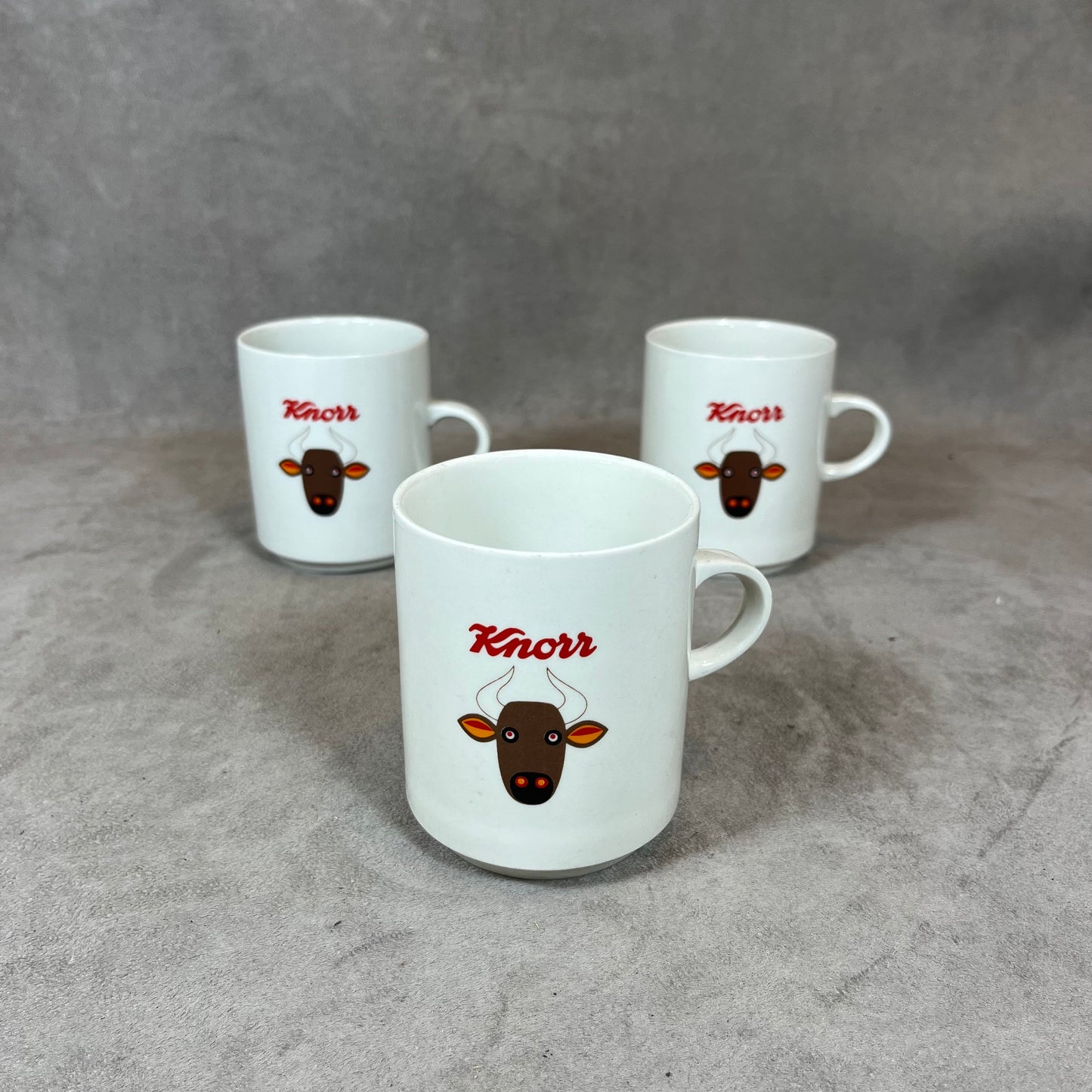 Set of 3 Advertising Mugs in Earthenware, Knorr, Made in France, Vintage 1980