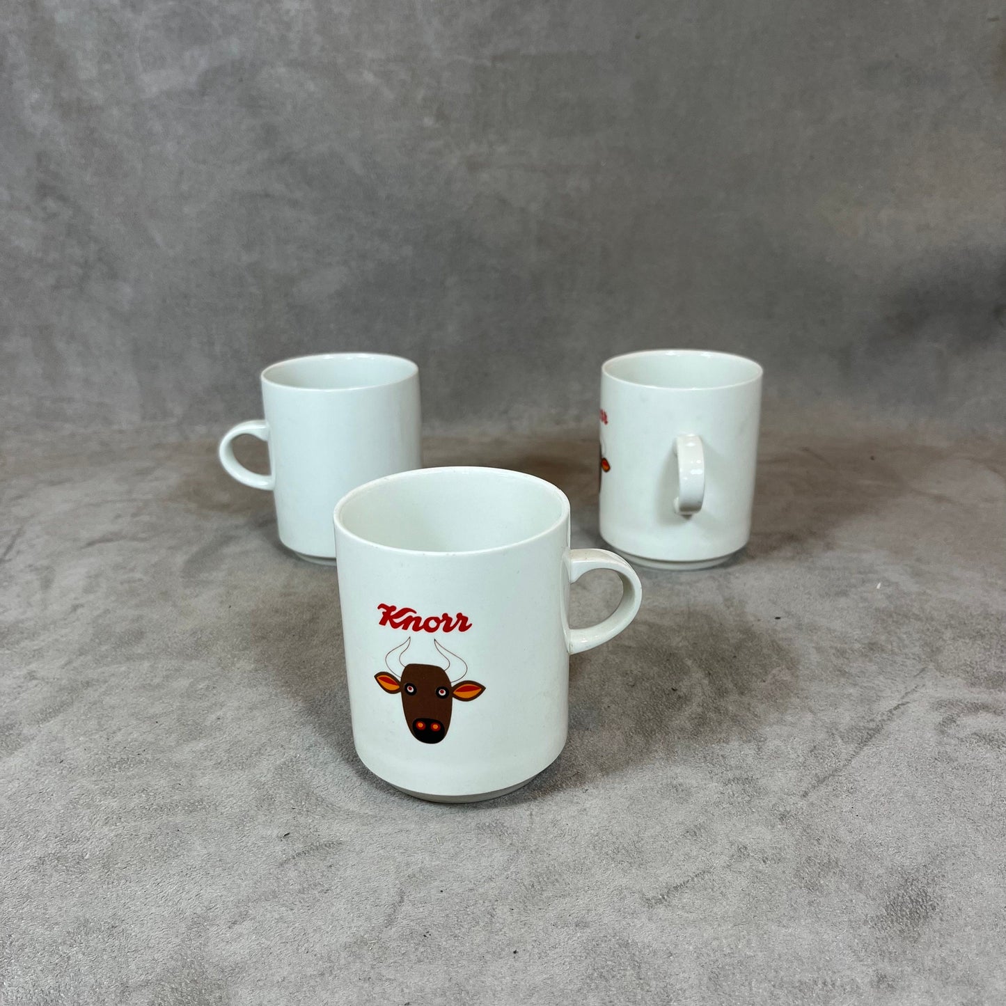 Set of 3 Advertising Mugs in Earthenware, Knorr, Made in France, Vintage 1980