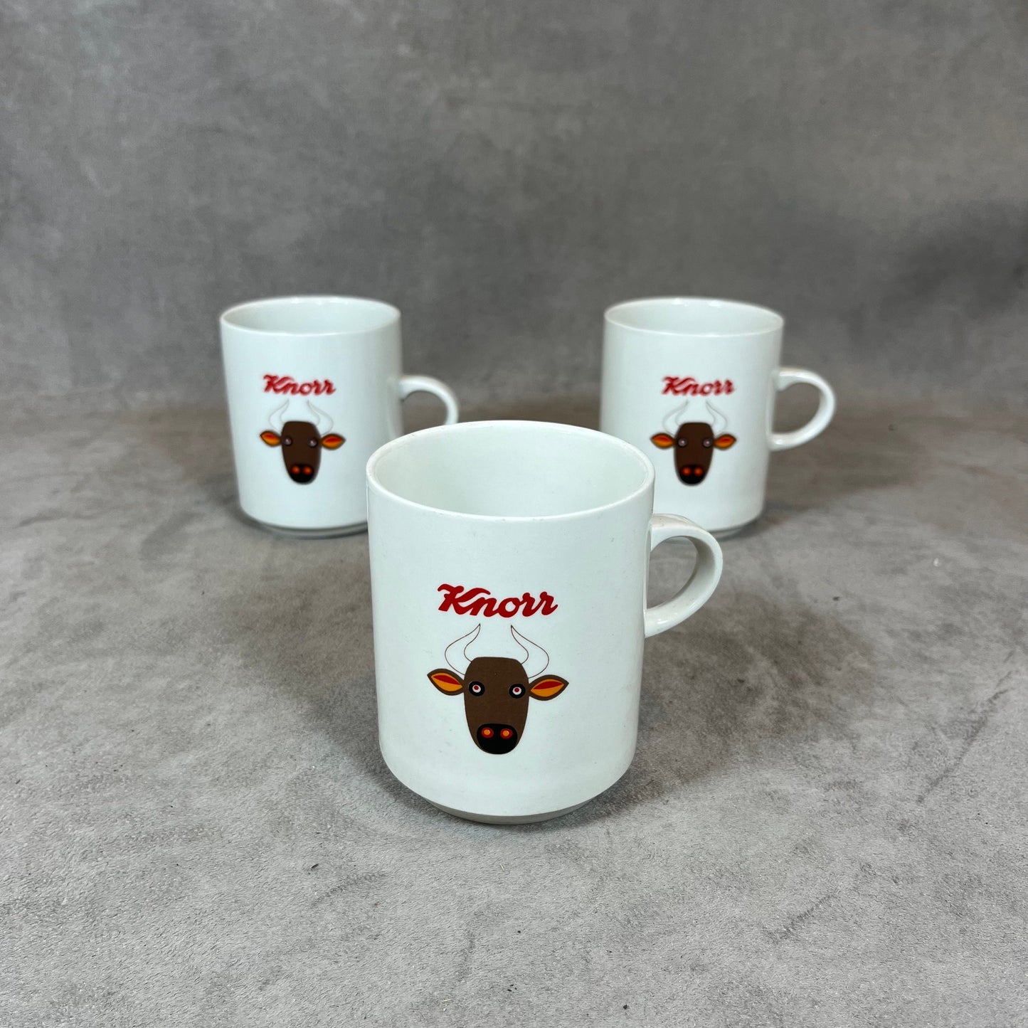 Set of 3 Advertising Mugs in Earthenware, Knorr, Made in France, Vintage 1980