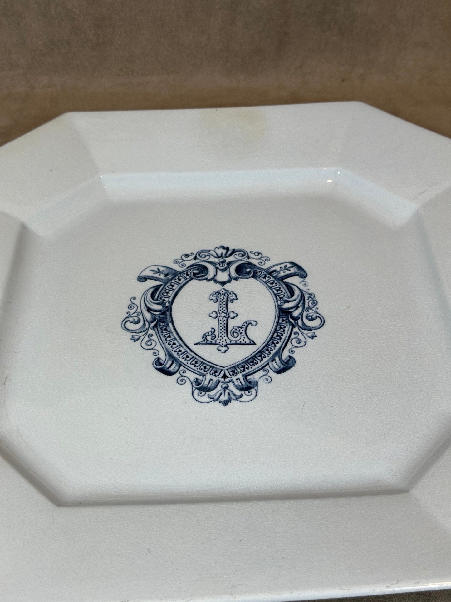 Earthenware Dish, Monogram L, by Terre de Fer, Made in France, Vintage 1970