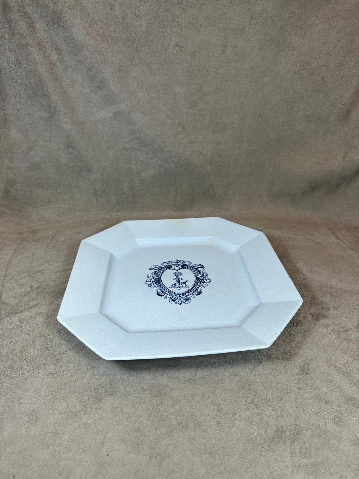 Earthenware Dish, Monogram L, by Terre de Fer, Made in France, Vintage 1970