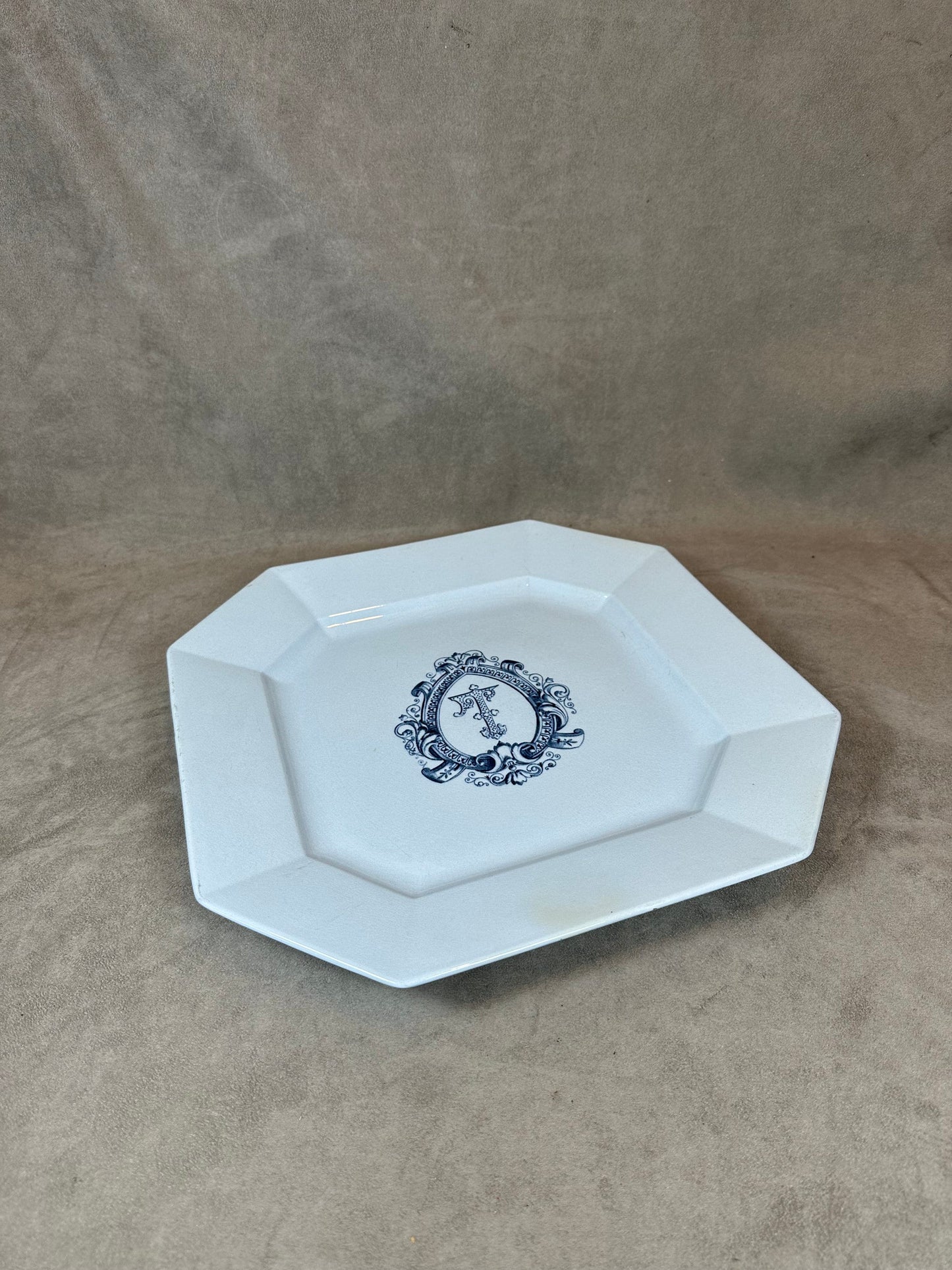 Earthenware Dish, Monogram L, by Terre de Fer, Made in France, Vintage 1970