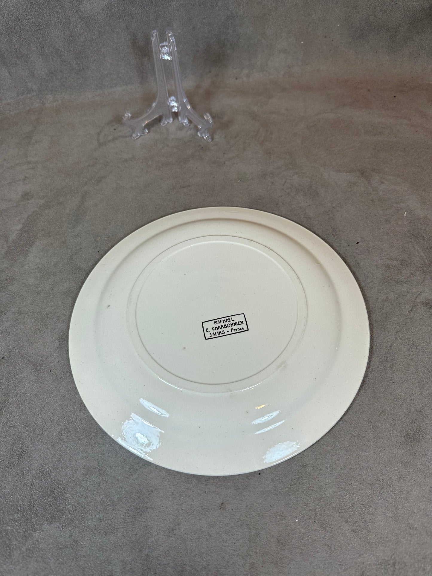 Earthenware Plate with Flower in Vase motif by Raphael E. Charbonnier, Made in France, Vintage 1980