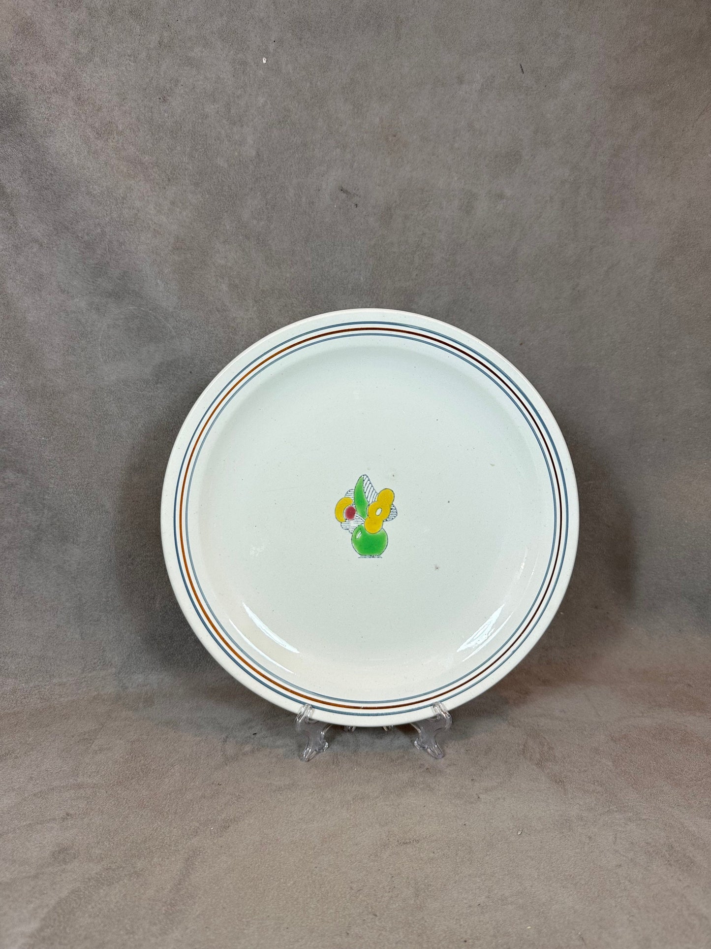 Earthenware Plate with Flower in Vase motif by Raphael E. Charbonnier, Made in France, Vintage 1980