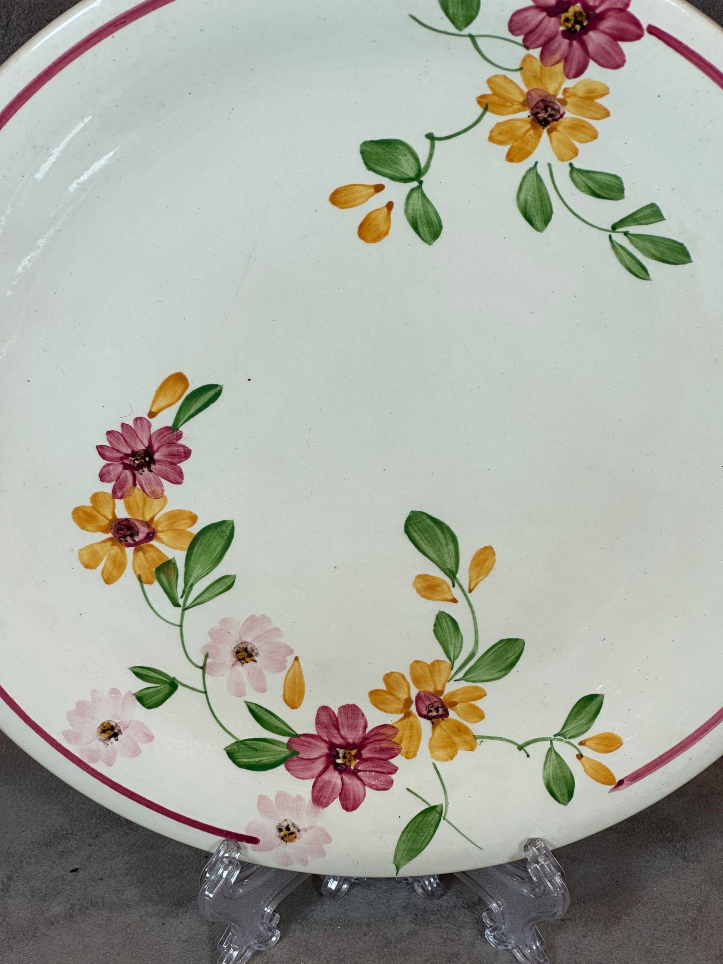 Set of 2 Sarreguemines Earthenware Plates, Anita Line Flower Pattern, Made in France, Vintage 1970