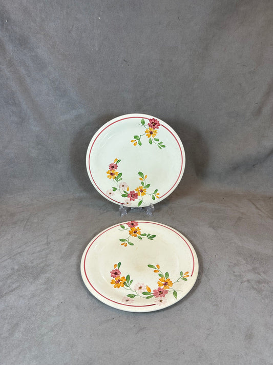 Set of 2 Sarreguemines Earthenware Plates, Anita Line Flower Pattern, Made in France, Vintage 1970