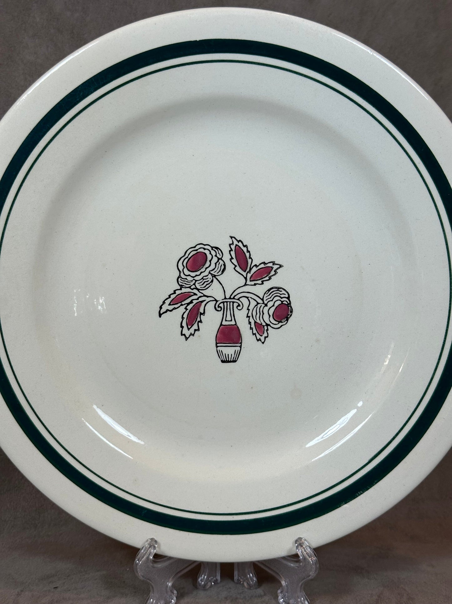 Earthenware Plate from the Docks Franc Comtois Charbonnier Salins, Flower Motif in Vase, Made in France, Vintage 1980