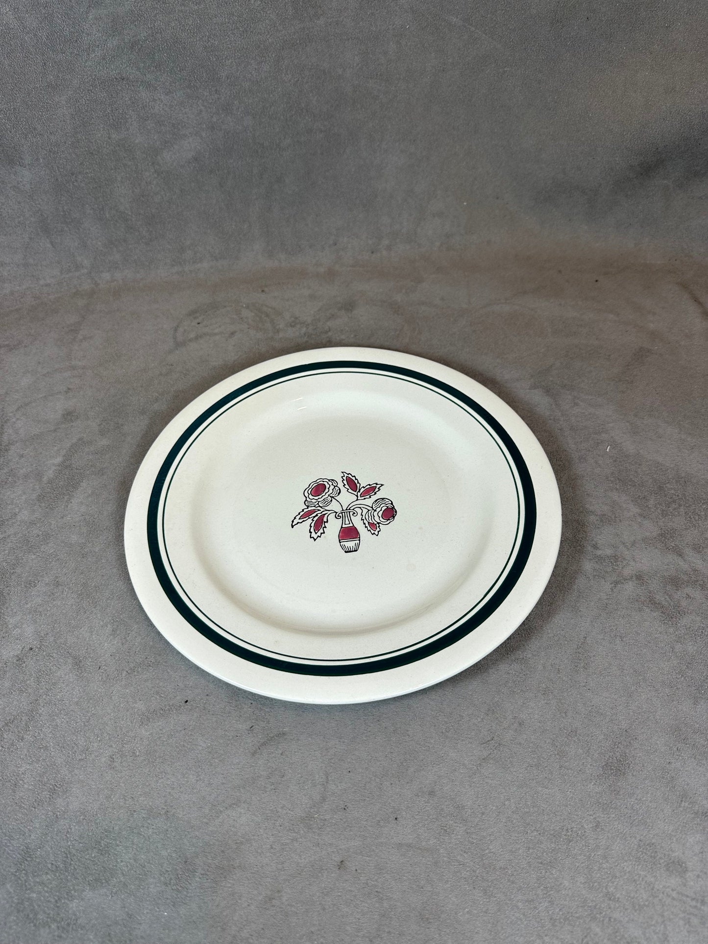 Earthenware Plate from the Docks Franc Comtois Charbonnier Salins, Flower Motif in Vase, Made in France, Vintage 1980