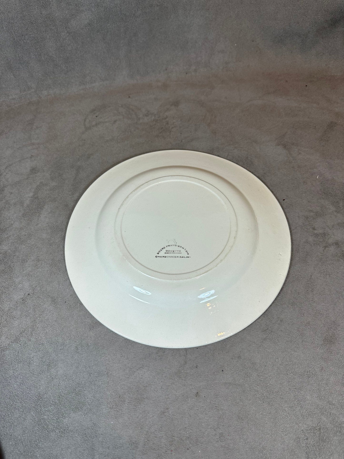 Earthenware Plate from the Docks Franc Comtois Charbonnier Salins, Flower Motif in Vase, Made in France, Vintage 1980