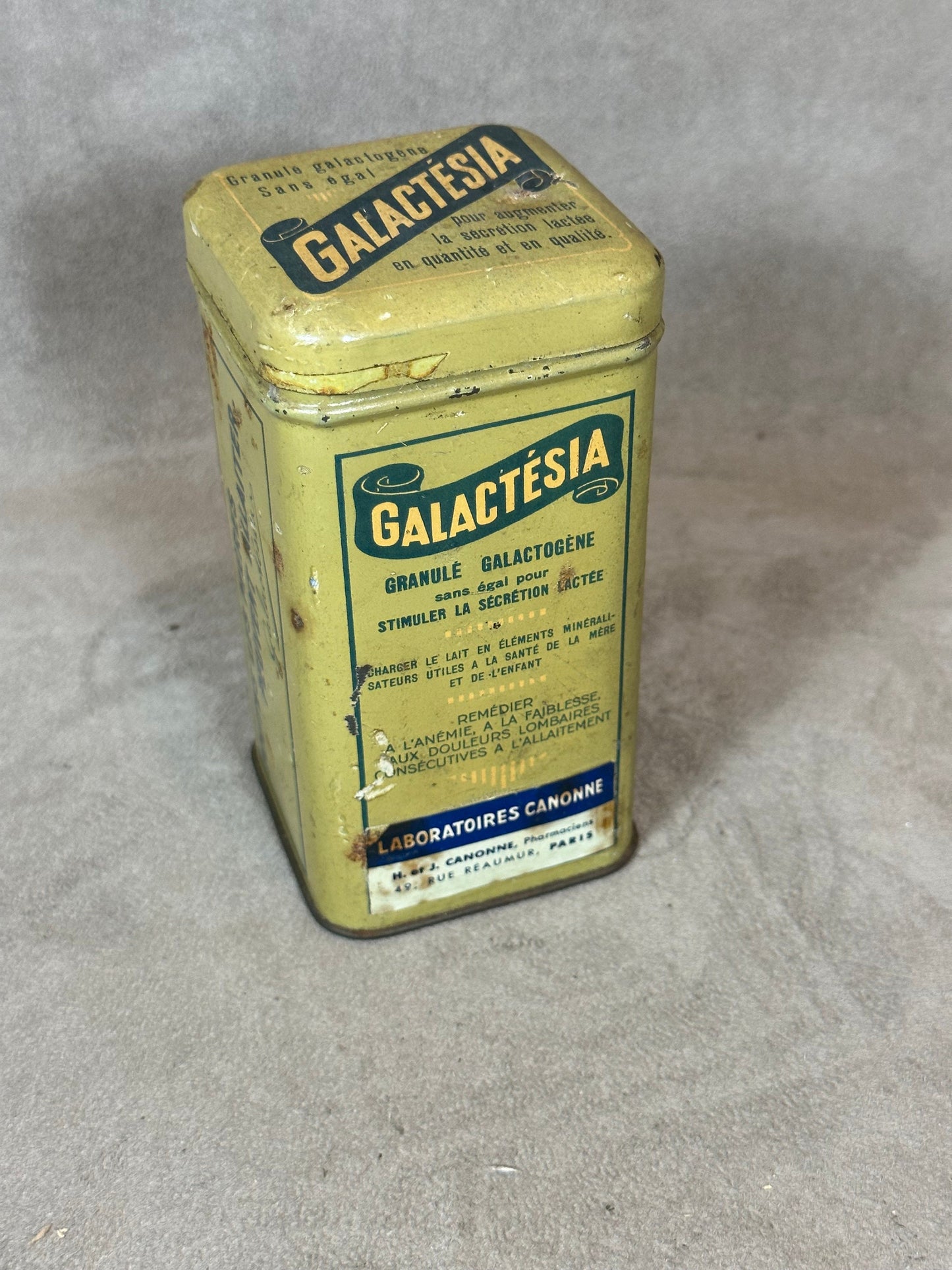 Metal Box, Galactésia Granulé Galactogène, Canonne Laboratories, Made in France, Vintage 1960