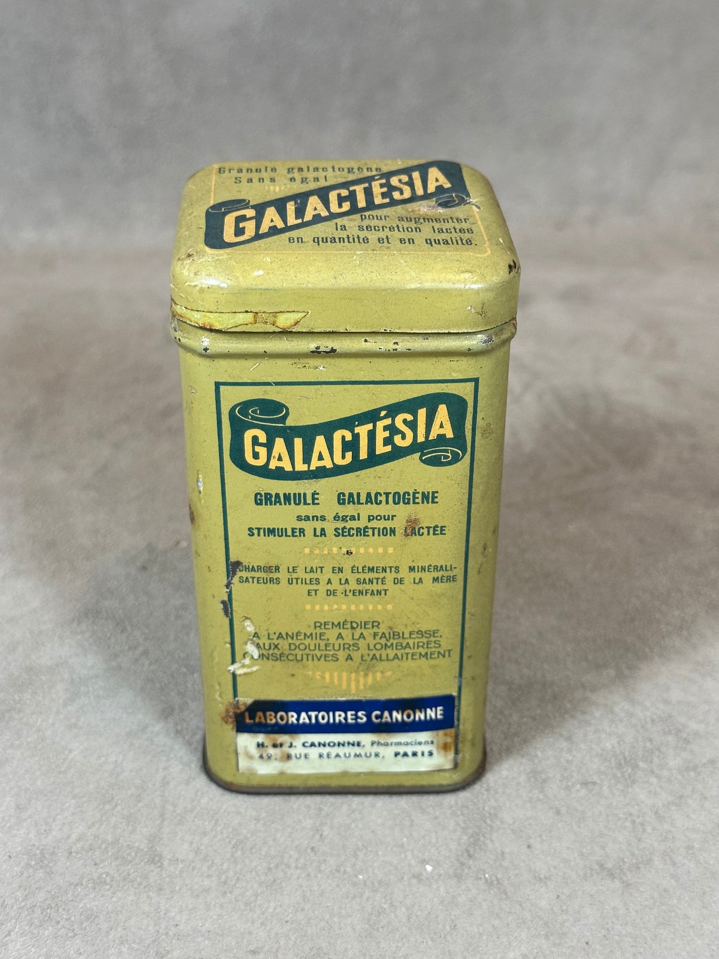 Metal Box, Galactésia Granulé Galactogène, Canonne Laboratories, Made in France, Vintage 1960