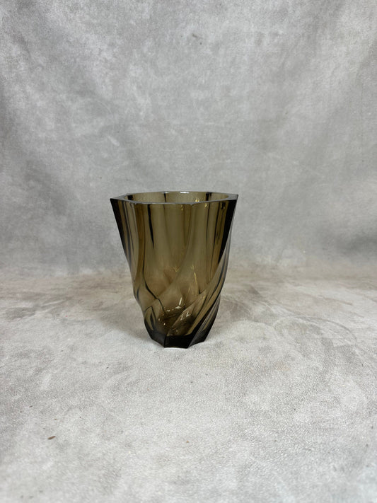 Vase en verre fumé LUMINARC LEVER vintage Made in France 1970
