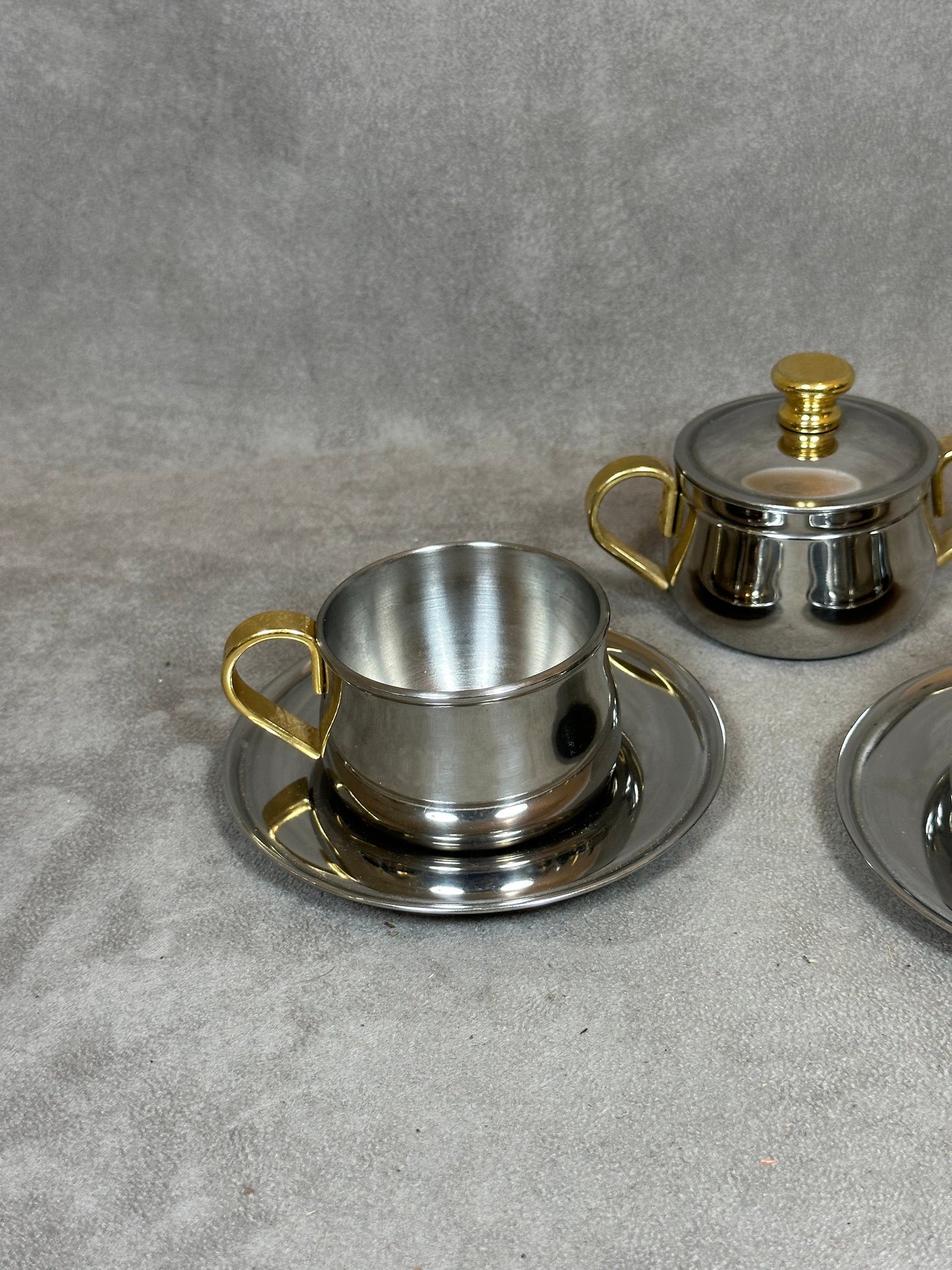 Set of 2 cups and sugar bowl in 18/10 stainless steel INOXRIV italy Made in Italy vintage 1980