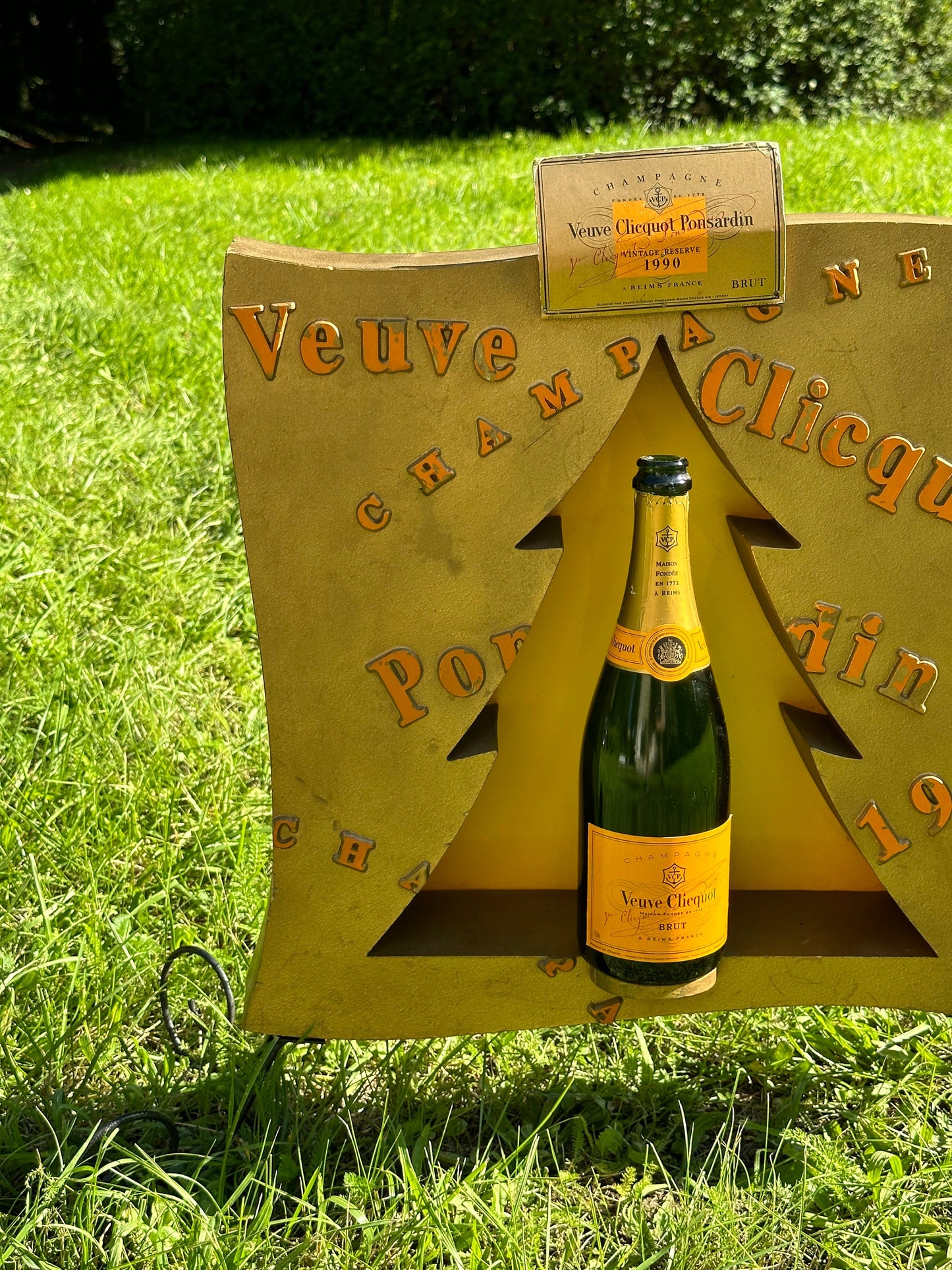 RARE Veuve Clicquot Cardboard and Metal Champagne Bottle Display Stand 1990s