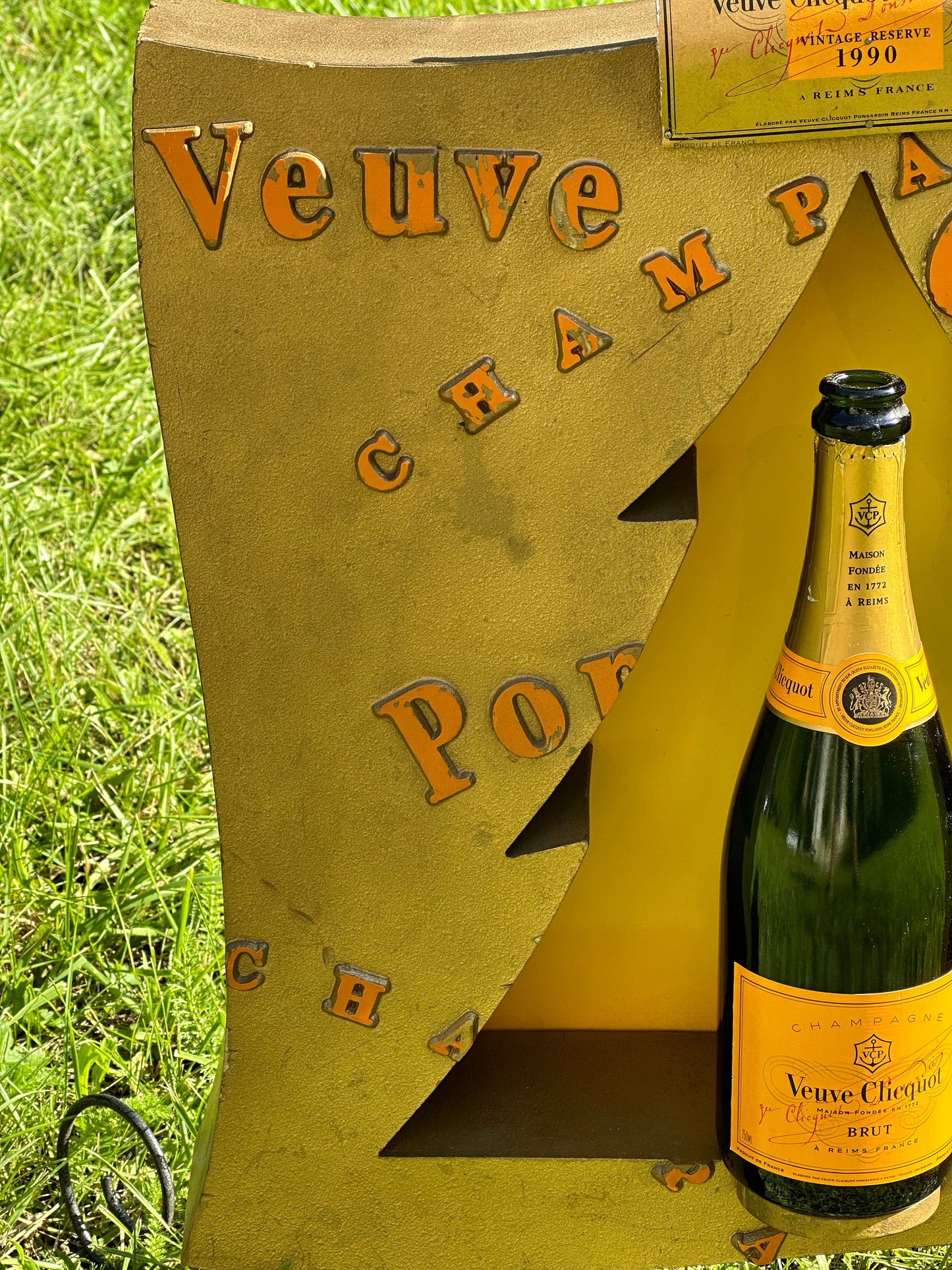 RARE Veuve Clicquot Cardboard and Metal Champagne Bottle Display Stand 1990s