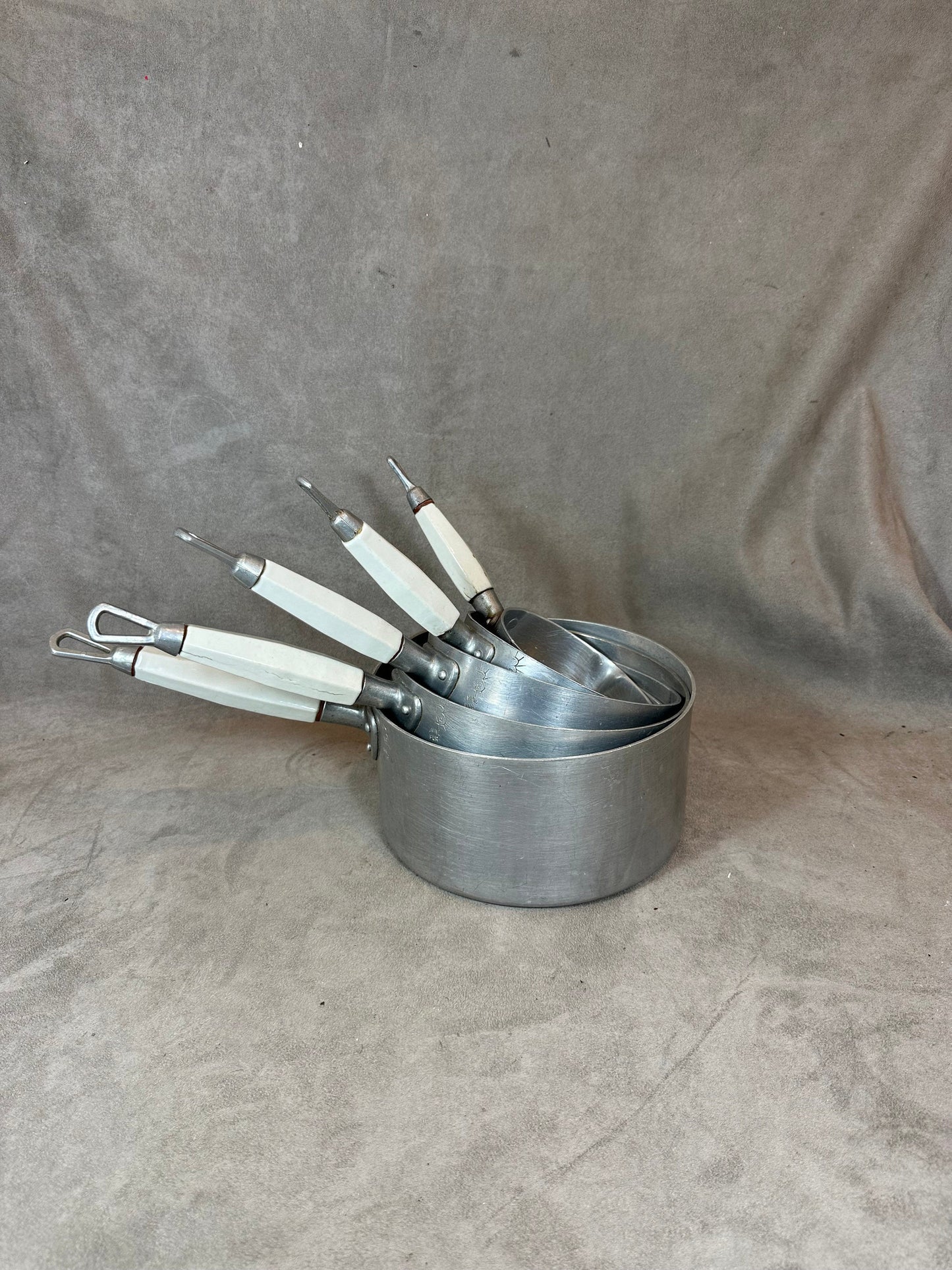 RARE Vintage 5-Piece Aluminum Cookware Set with Porcelain Handle Made in France 1950