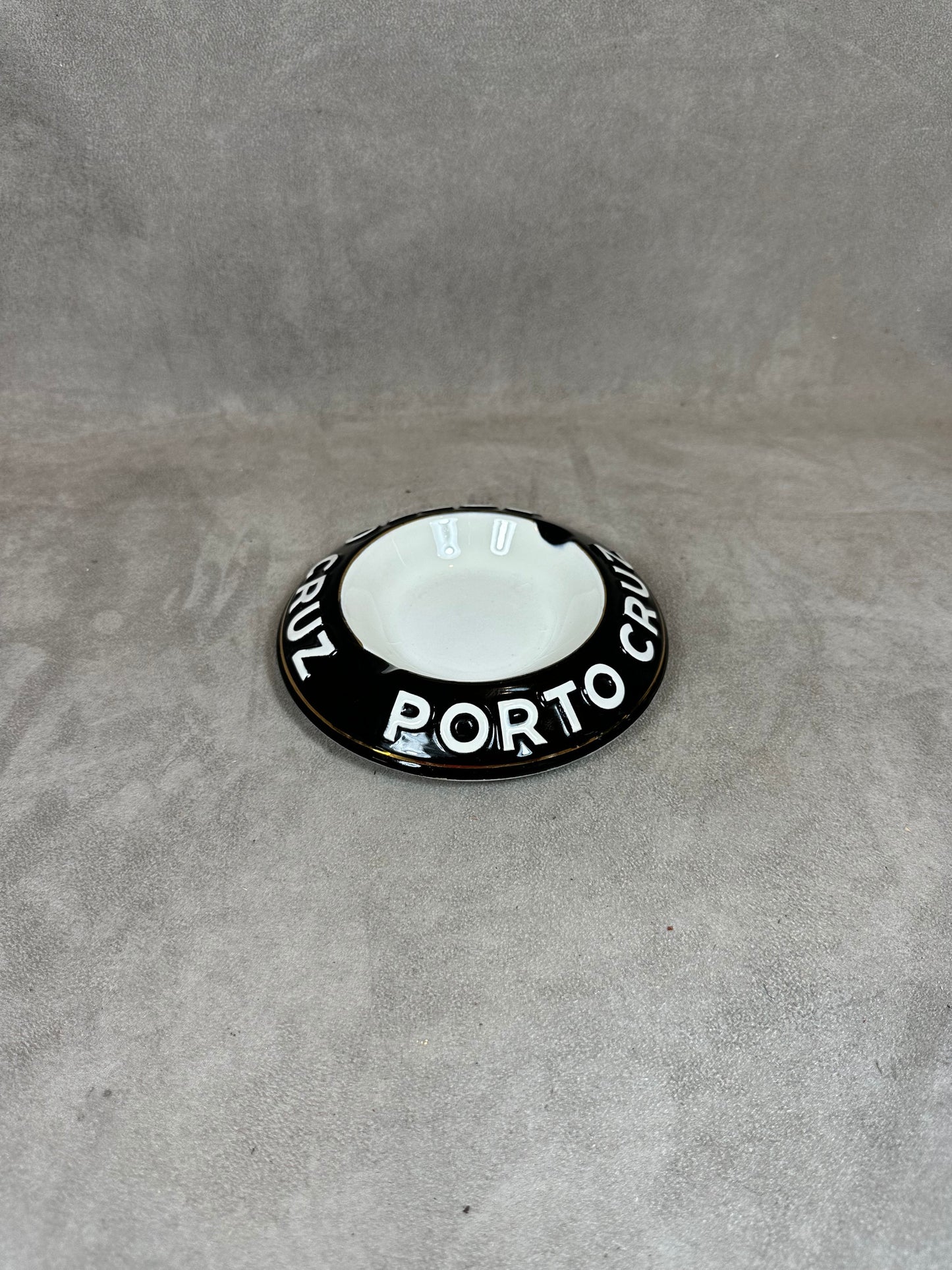 RARE Porto Cruz Black Ceramic Ashtray by Moulin des Loups Vintage Made in France