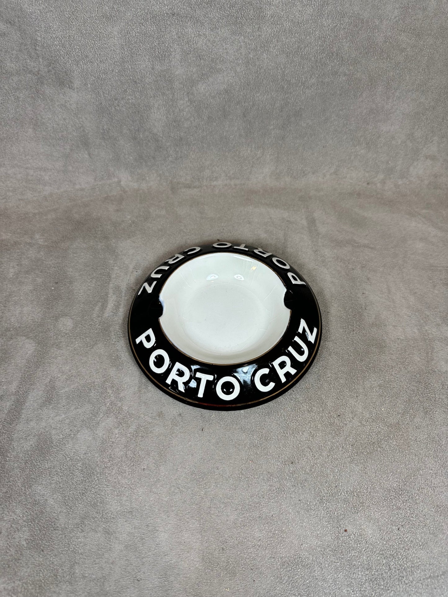 RARE Porto Cruz Black Ceramic Ashtray by Moulin des Loups Vintage Made in France