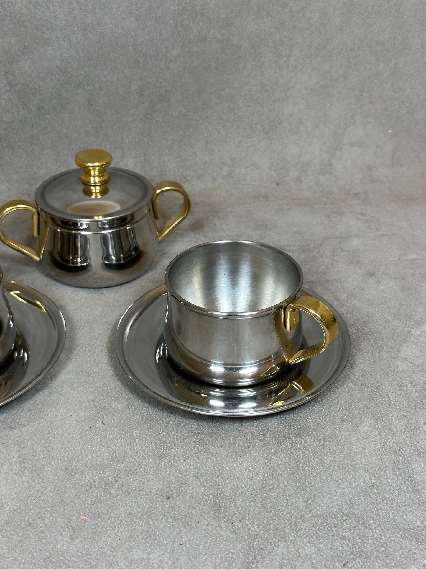 Set of 2 cups and sugar bowl in 18/10 stainless steel INOXRIV italy Made in Italy vintage 1980