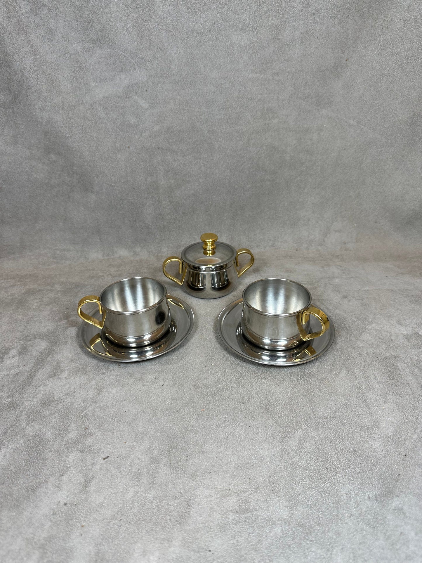 Set of 2 cups and sugar bowl in 18/10 stainless steel INOXRIV italy Made in Italy vintage 1980