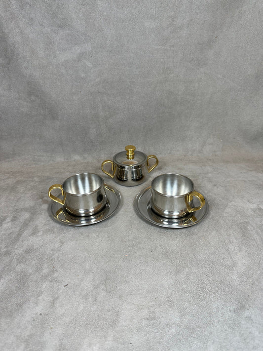 Set of 2 cups and sugar bowl in 18/10 stainless steel INOXRIV italy Made in Italy vintage 1980