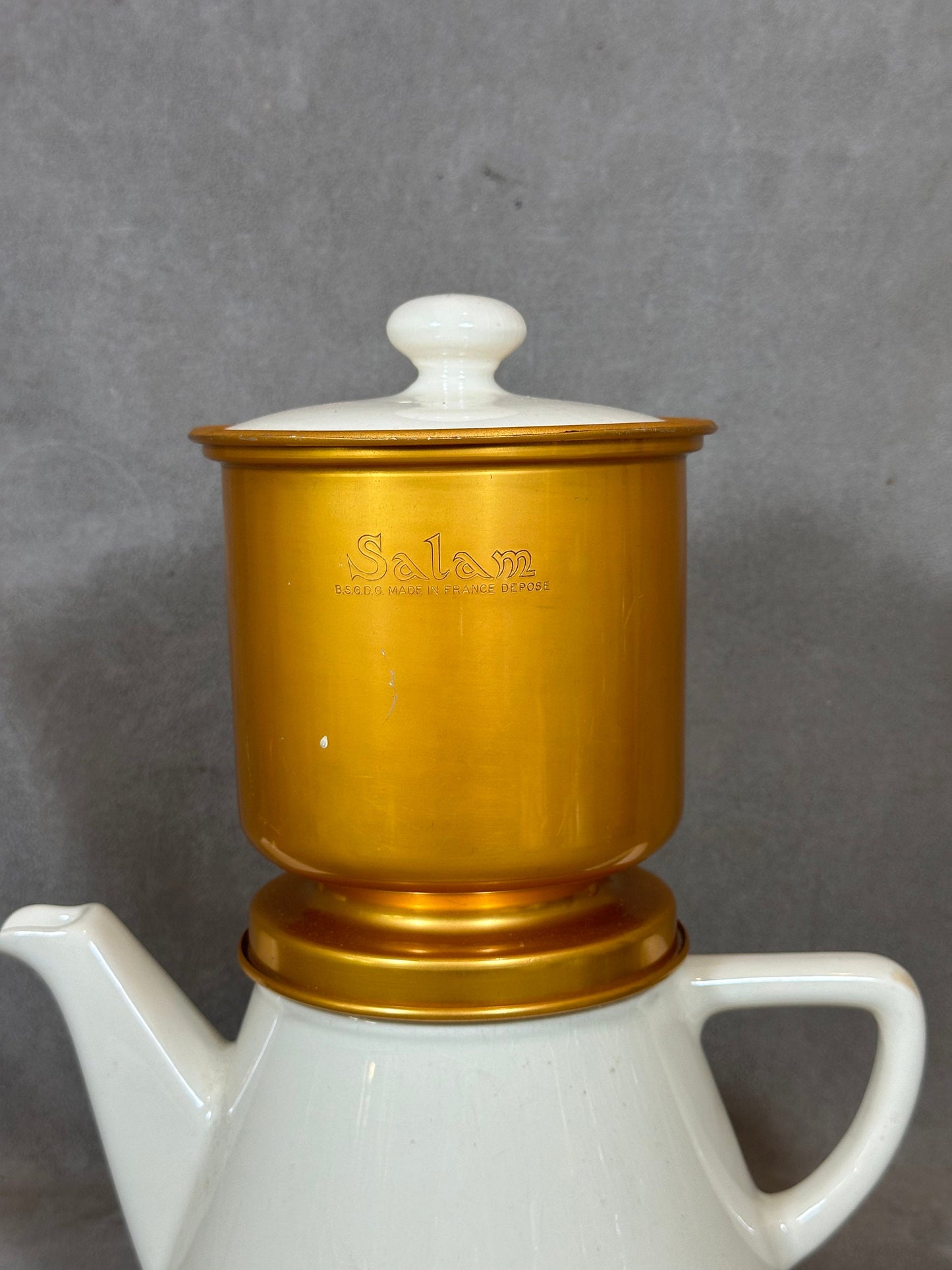 RARE Cafetière filtre Salam doré sur faïence Villeroy et Boch Mettlach