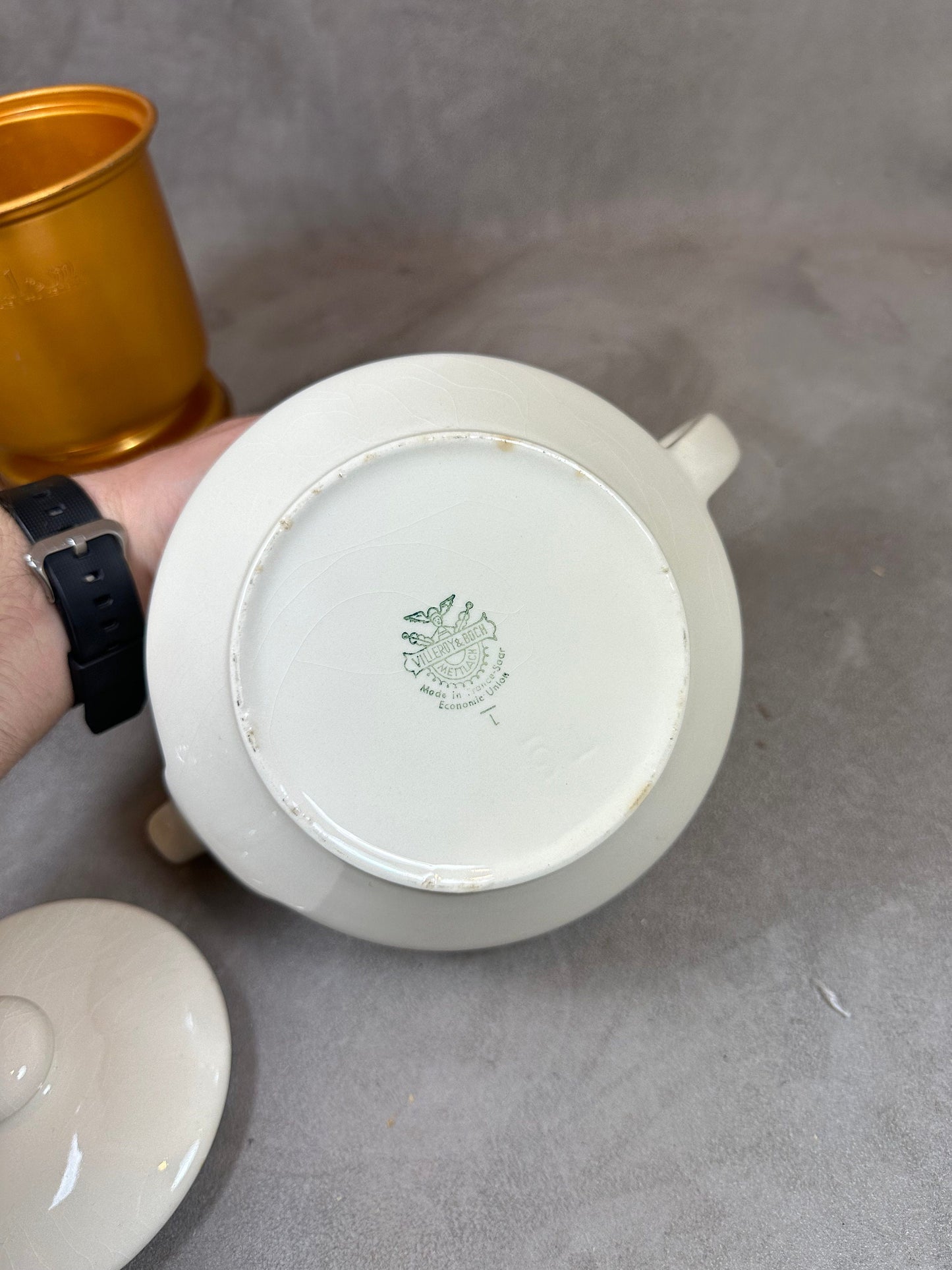 RARE Cafetière filtre Salam doré sur faïence Villeroy et Boch Mettlach