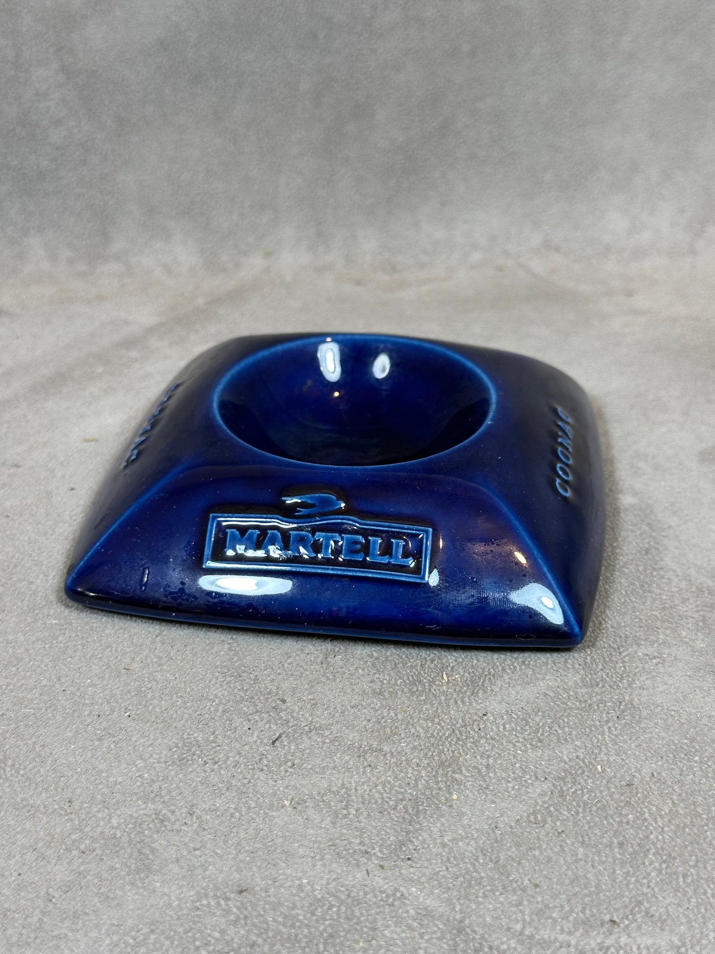 Martell Cognac ashtray in vintage blue Montgolfier earthenware Made in France