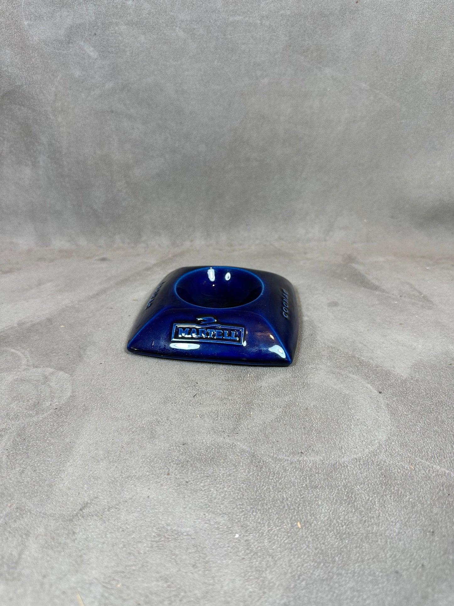 Martell Cognac ashtray in vintage blue Montgolfier earthenware Made in France