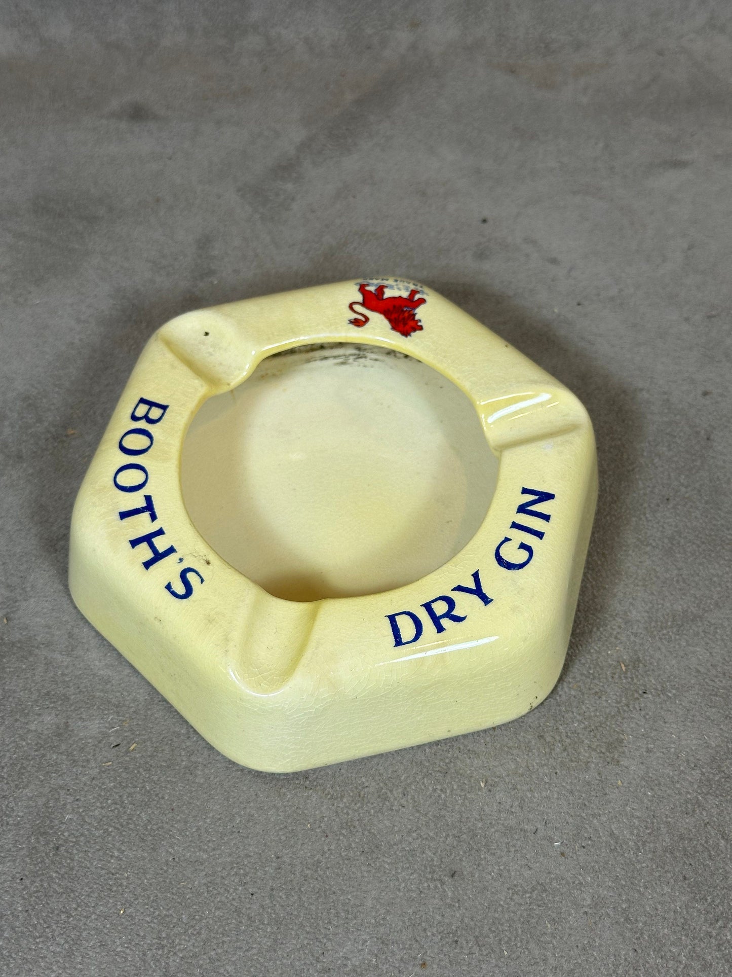 Vintage Booth's Dry Gin Ceramic Ashtray Made in England