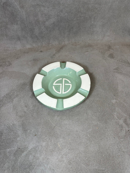 Advertising ashtray in earthenware, SG Société Générale, by Digoin Sarreguemines, Made in France, Vintage 1980