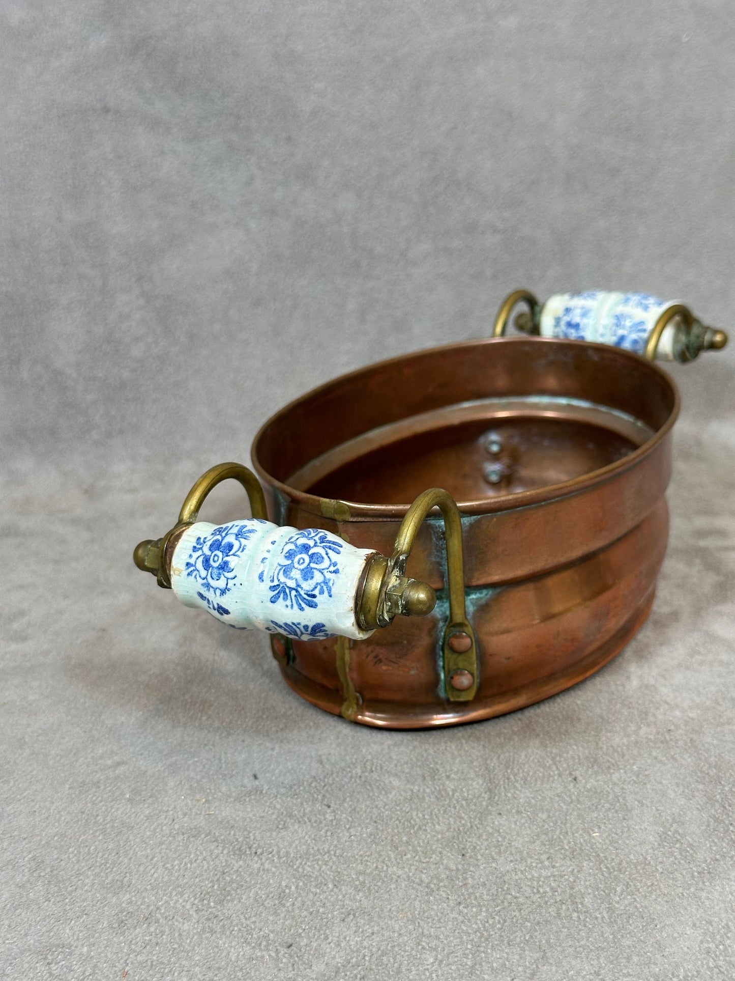 Plat en Laiton poignée Céramique, Made in France, Vintage 1960