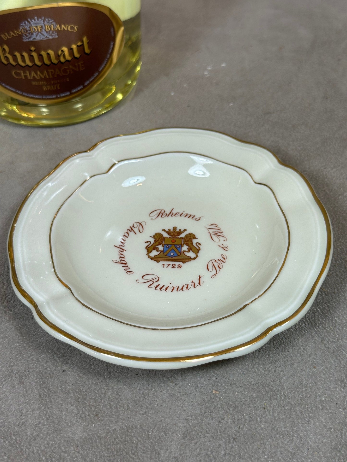 Ruinart Bernardaud vintage porcelain ashtray, French Champagne, Champagne Gift Made in France