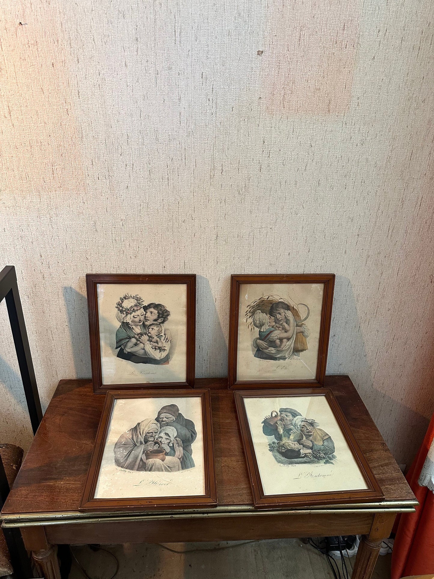 VERY RARE Magnificent series of 4 engravings "the Four seasons" after Louis Boilly framed under glass 1824