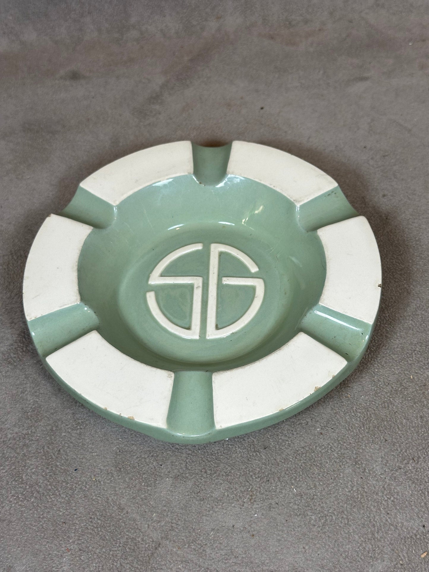 Advertising ashtray in earthenware, SG Société Générale, by Digoin Sarreguemines, Made in France, Vintage 1980