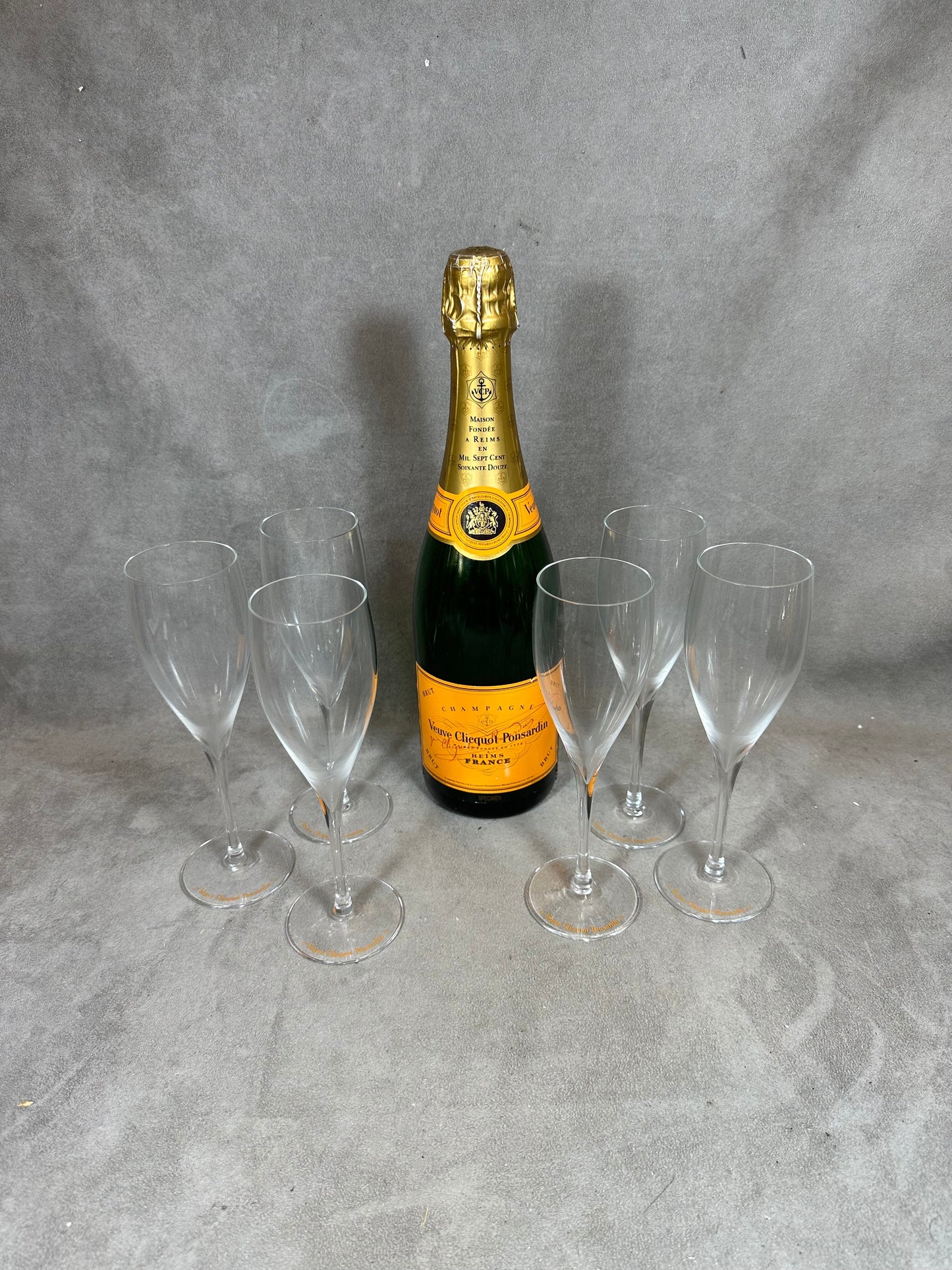 RARE 6 Flûtes Veuve Clicquot L'authentique en verre soufflée bouche vintage made in France