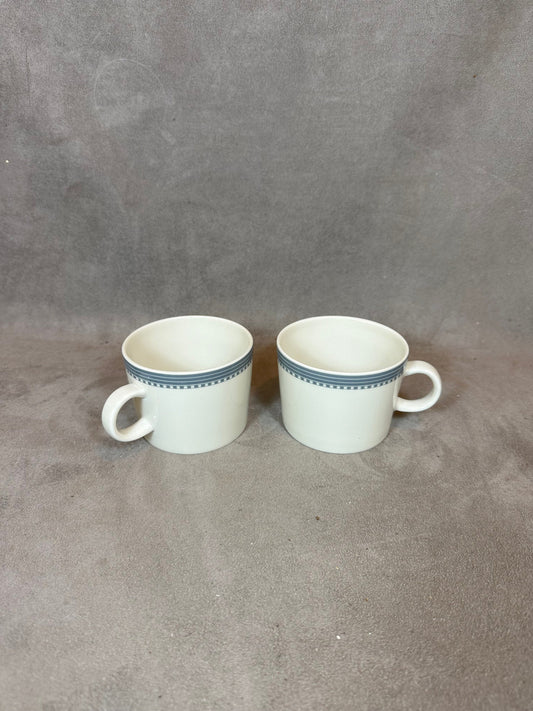 Set of 2 Arabia Finland TEEMA white and blue vintage ceramic mugs