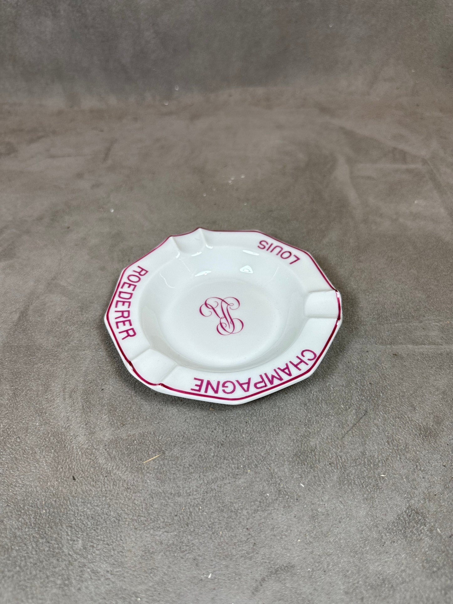 Louis Roederer ashtray empty pocket vintage advertising item in white ceramic with red border Champagne Reims France vintage