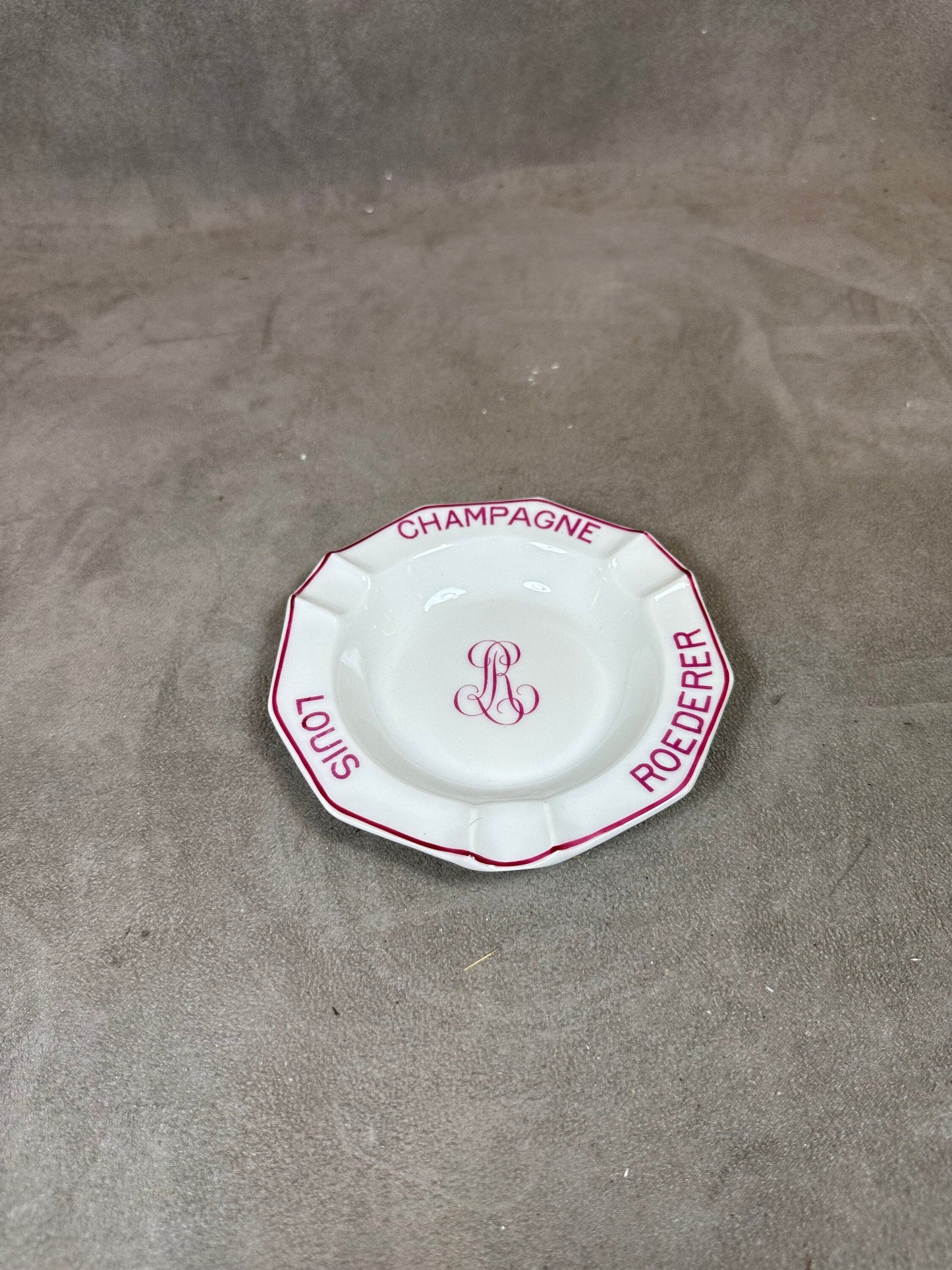 Louis Roederer ashtray empty pocket vintage advertising item in white ceramic with red border Champagne Reims France vintage