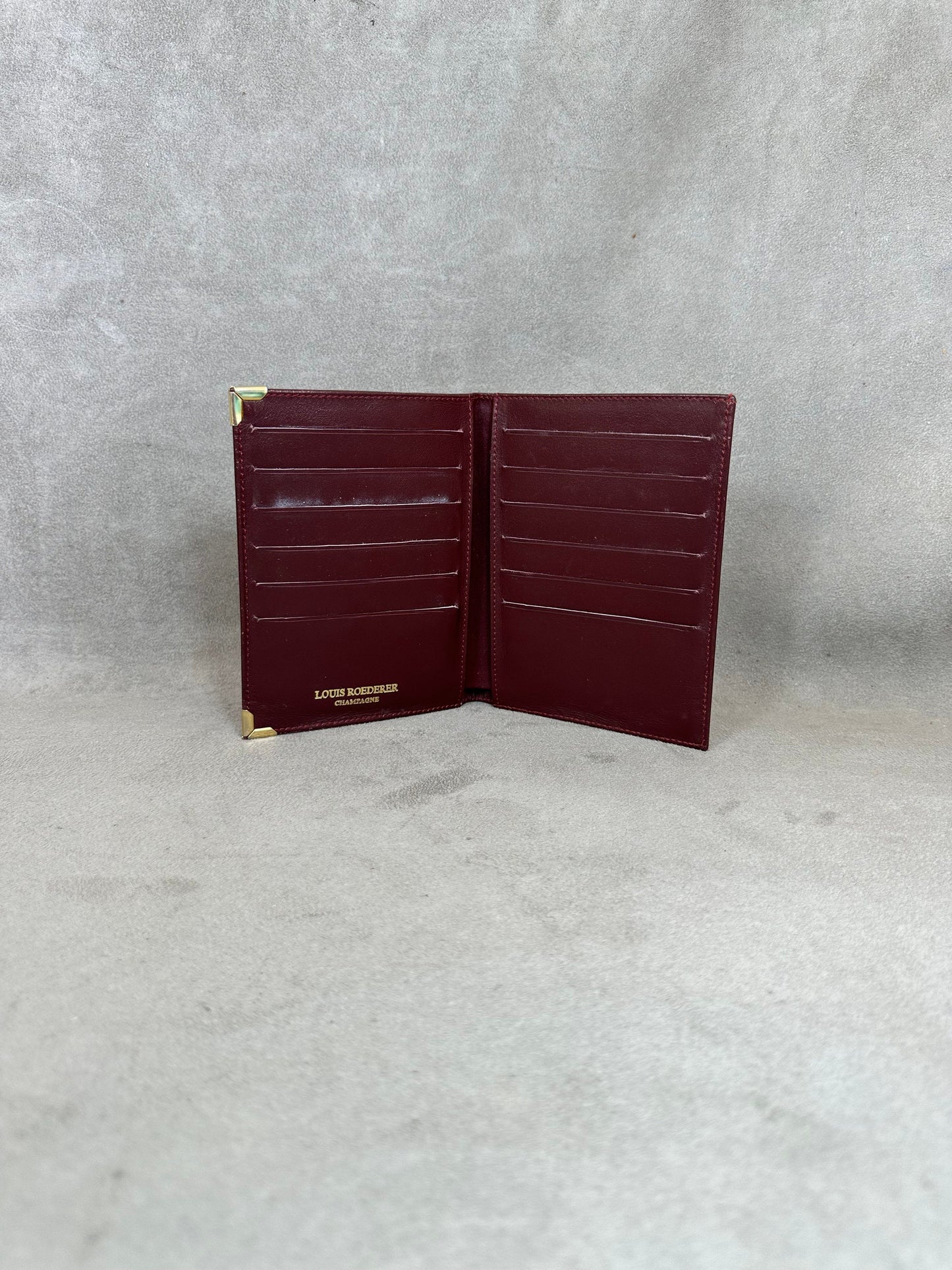 RARE Champagne Louis Roederer burgundy leather card holder