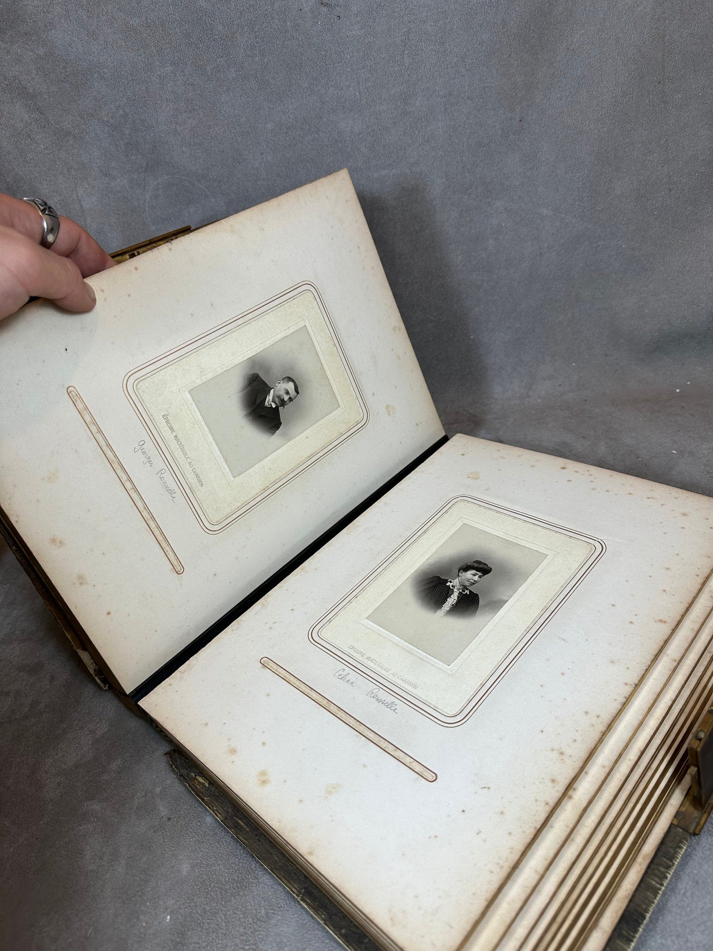 RARE Magnificent photo album filled with old photos with antique decoration Made in France 1890s