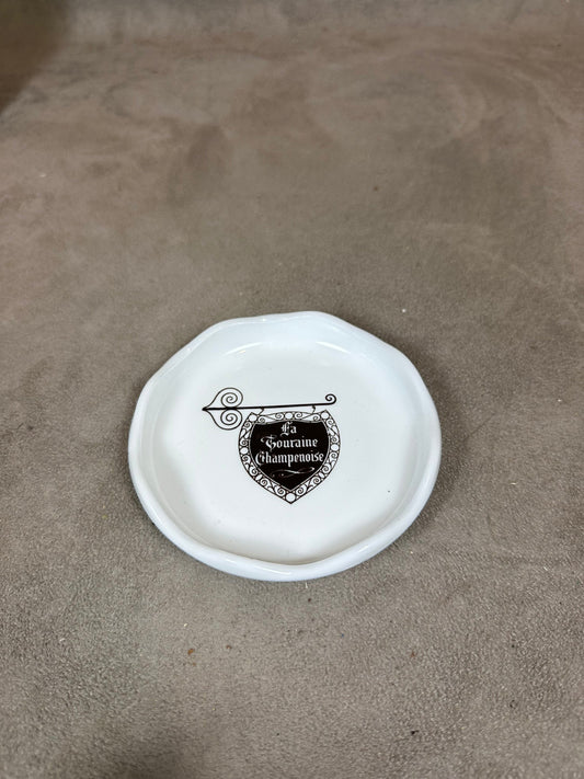 Advertising ashtray from the La Touraine Champenoise restaurant in glass Made in France